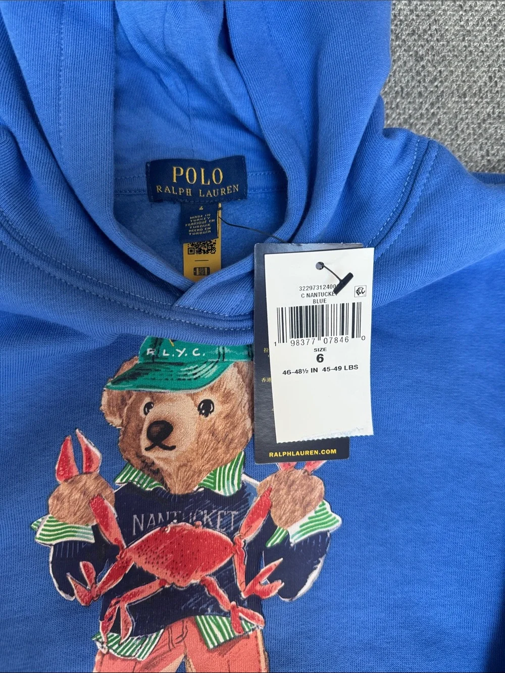 Ralph Lauren Kids Royal Blue Hoodie with Polo Bear Graphic